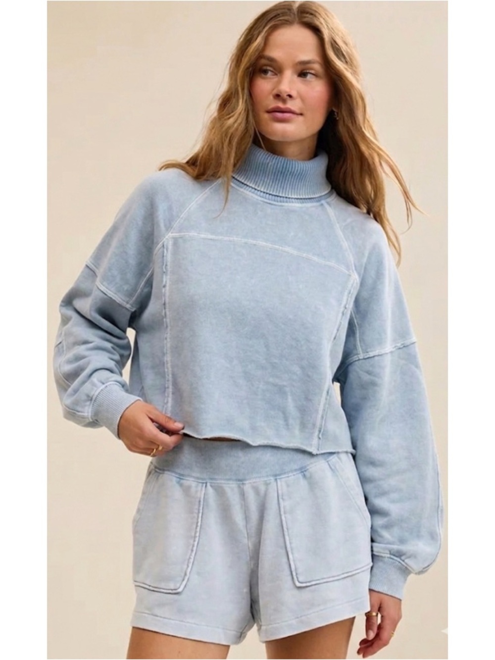 NWT Aerie Cozy Sweatshirt New Heights Fleece Turtleneck Size XS in Cloud Wash